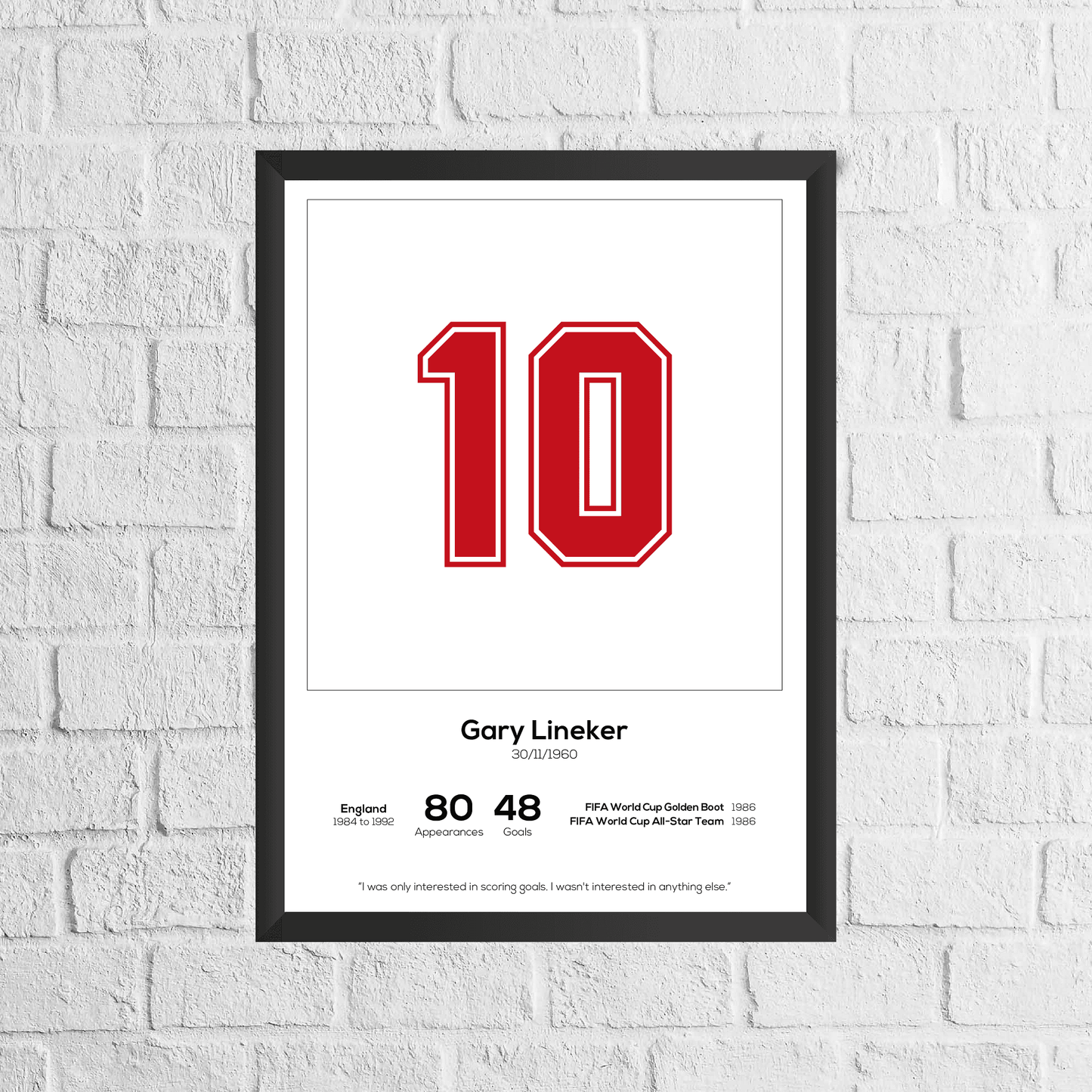 Gary Lineker England Legend Stats Print