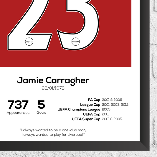 Jamie Carragher Liverpool Legend Statistikdruck