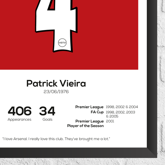 Patrick Vieira Arsenal Legend Statistikdruck