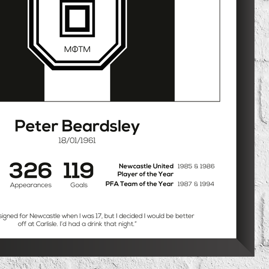 Peter Beardsley Newcastle United Legend Stats Print