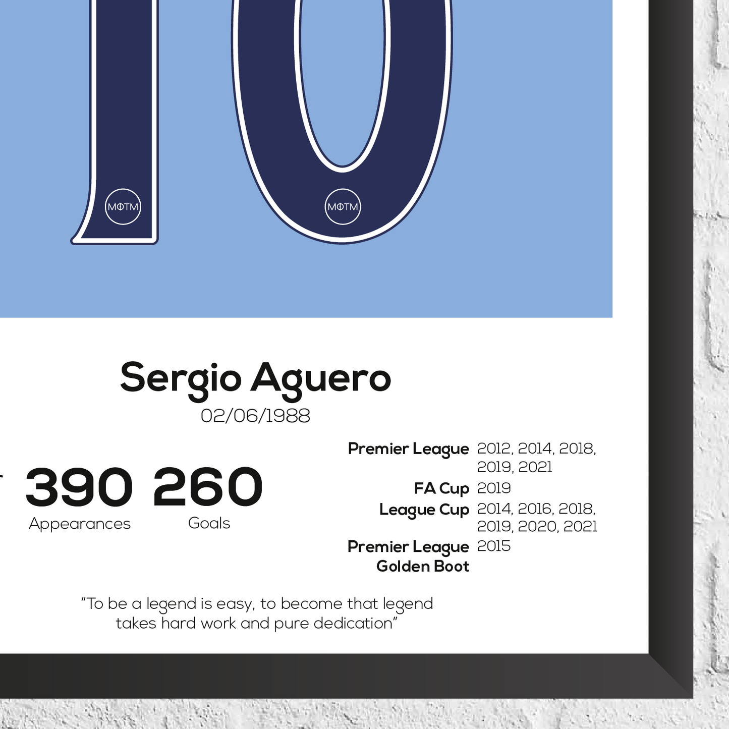 Sergio Agüero Manchester City Legend Statistikdruck